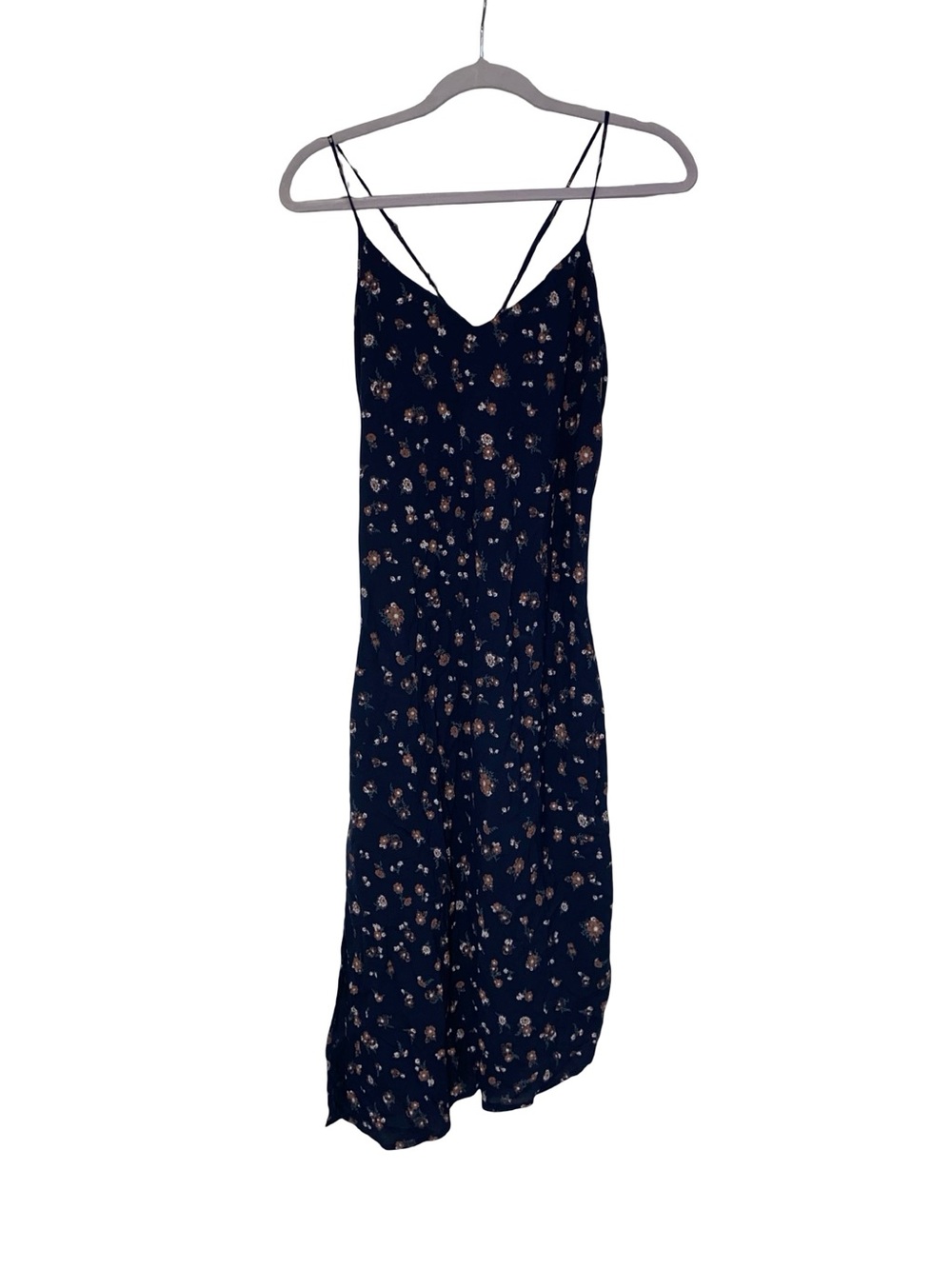 Adriano Goldschmied Navy Floral V-Neck Midi Slip Dress with Cross Back - Picture 3 of 6